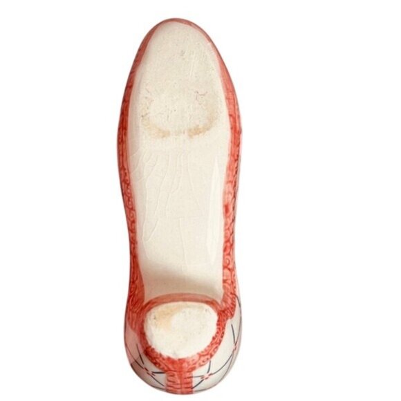 Vintage Hand-Painted Antique Ceramic Shoe & Vase With Pink & Blue Detail Design - Picture 5 of 8